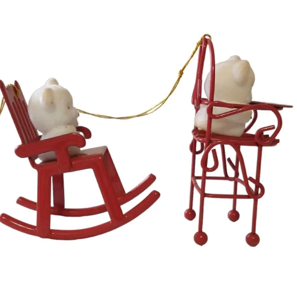 Avon Flocked Teddy Bear Ornament‎ Lot x 2 Red Metal Rocking Chair High Chair.